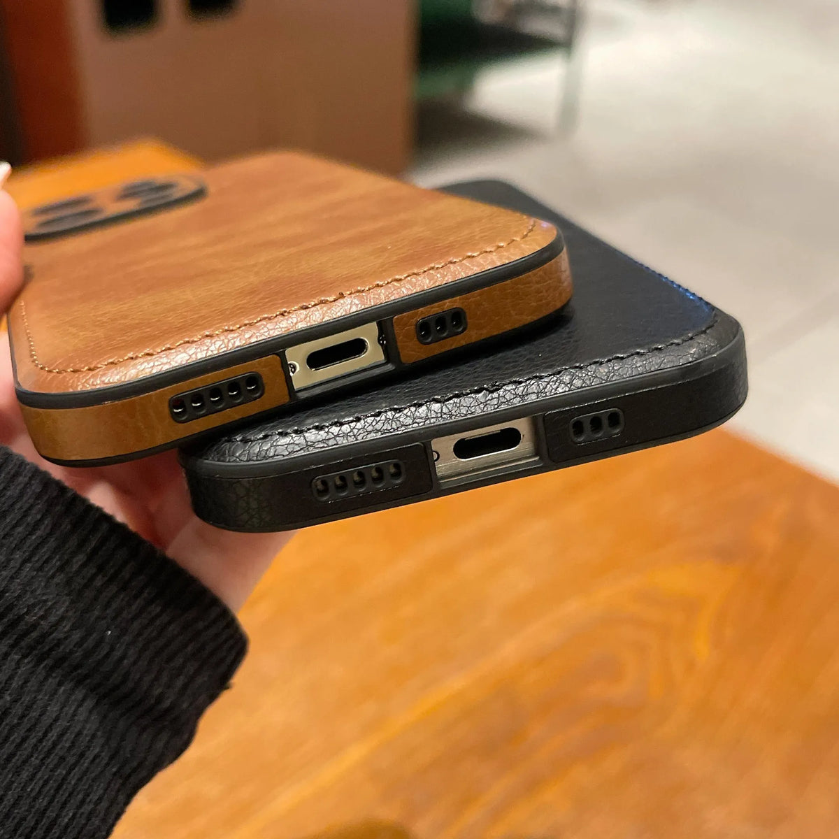 Premium vintage leren iPhone-hoesje – zachte, schokbestendige beschermhoes