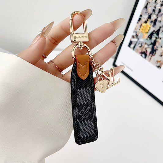 Luxury Leather Keychain Charm with Gold Accents