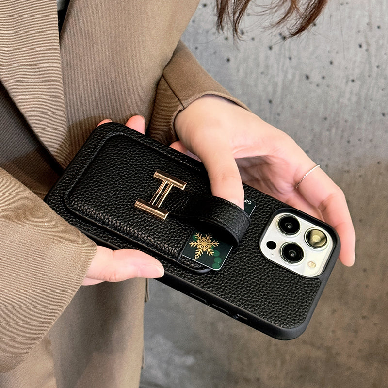 Funda de cuero para iPhone con tarjetero H