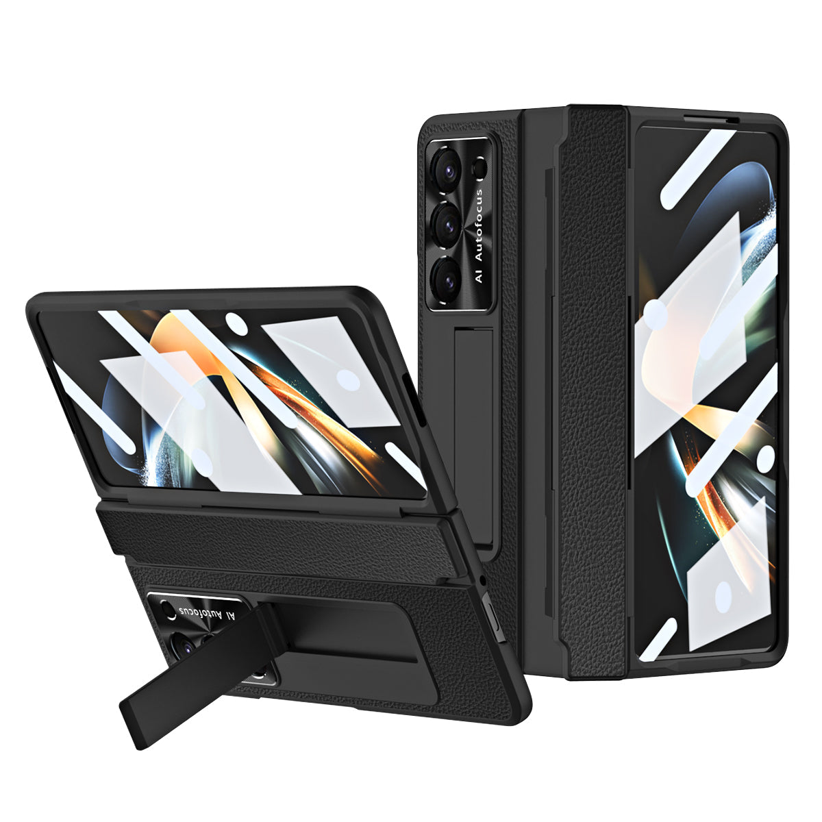 Luxury Leather Magnetic Bracket Shell Electroplated Phone Case For Galaxy Z Fold 8/7/6/5/4/3 With Back Screen Glass
