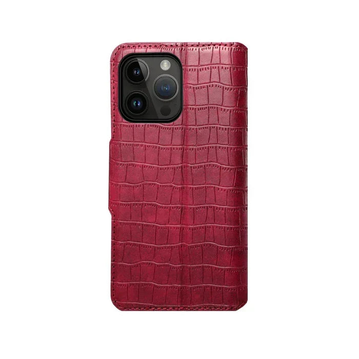 IPhone-hoesje met alligatorprint, portemonnee en riem