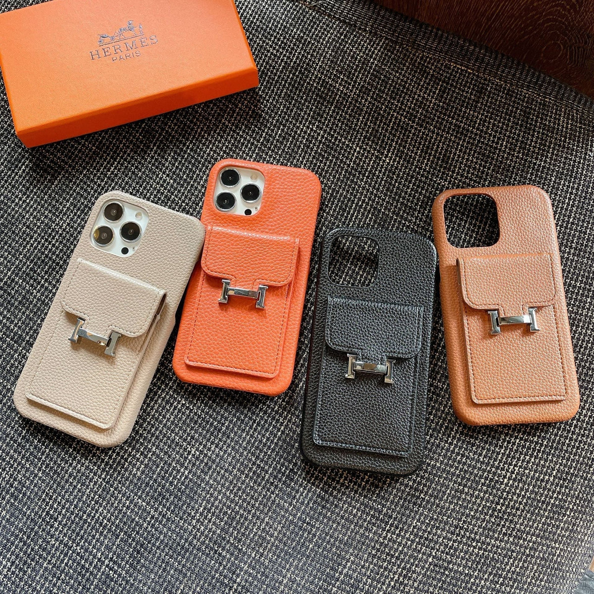 Funda de cuero para iPhone con tarjetero H