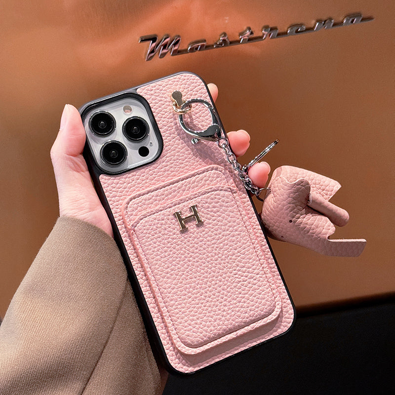 Funda para iPhone con colgante de cuero y tarjetero H