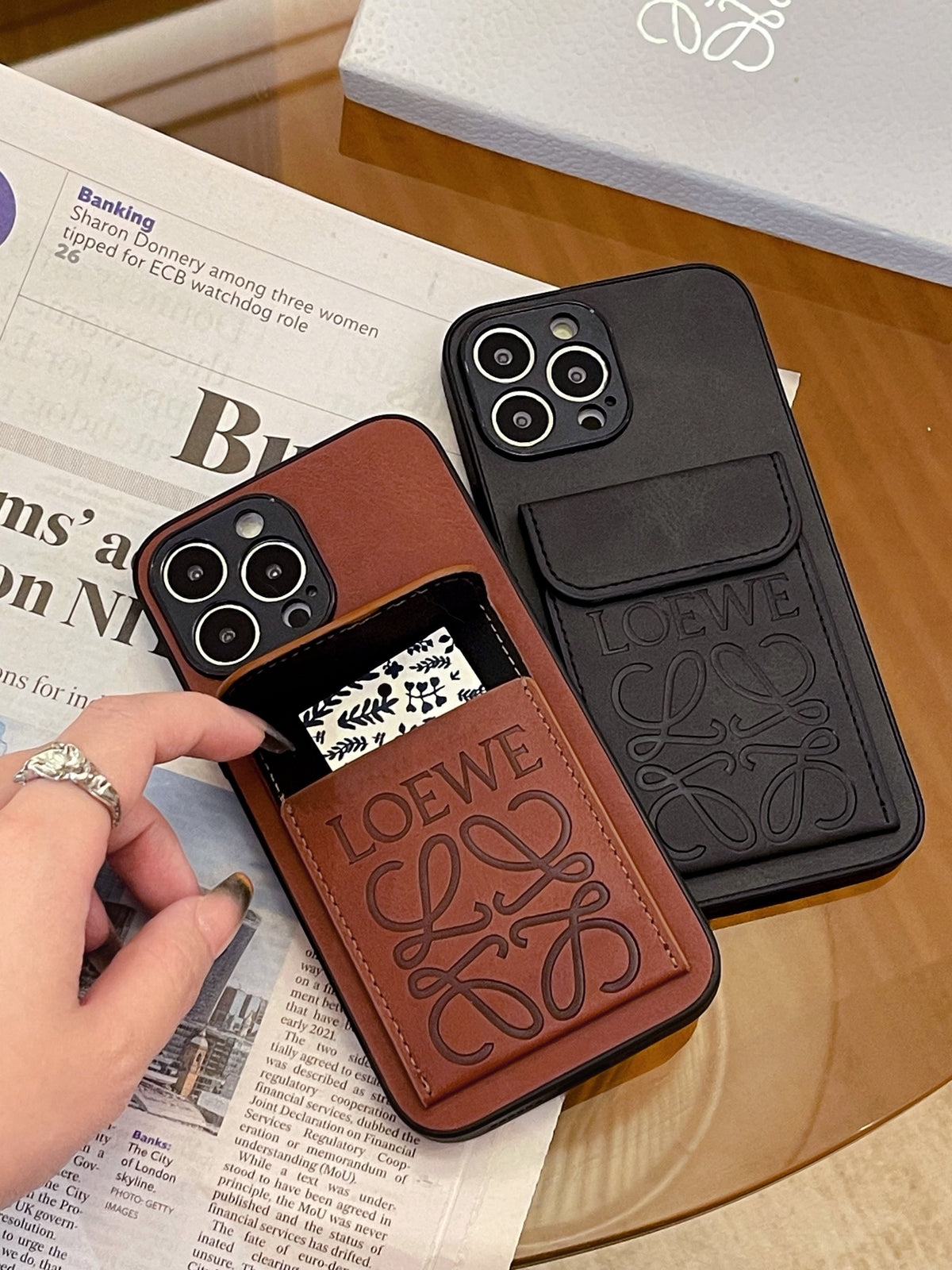 Luxe iPhone-hoesje met kaarthouder Bruin-LZP241448