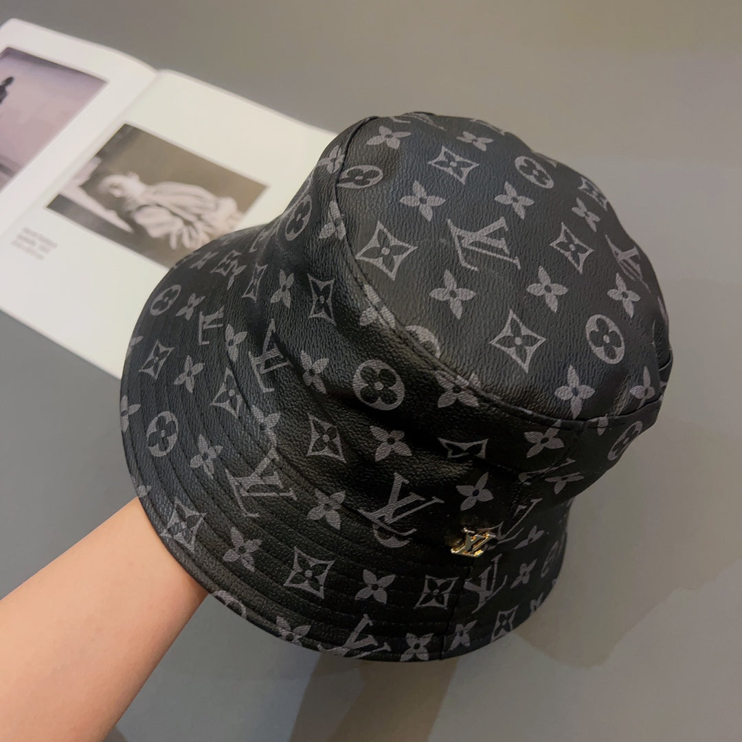 Luksus Monogram Skinn bøttehatt | Luksus designer 1v lue