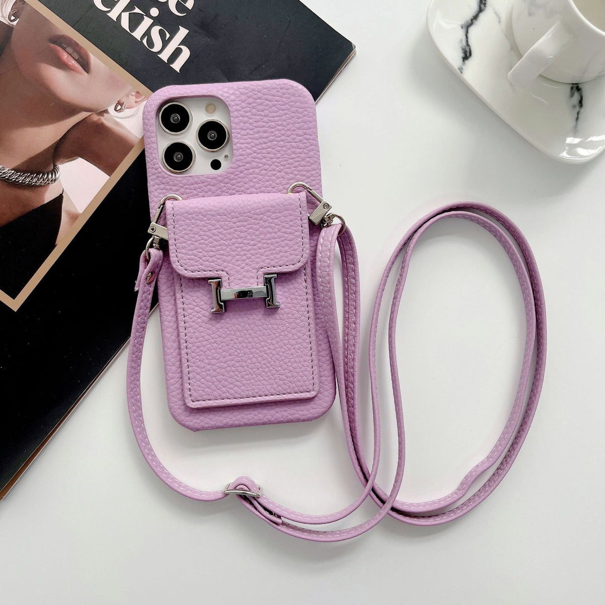 H-kaarthouder iPhone-hoesje met leren ketting