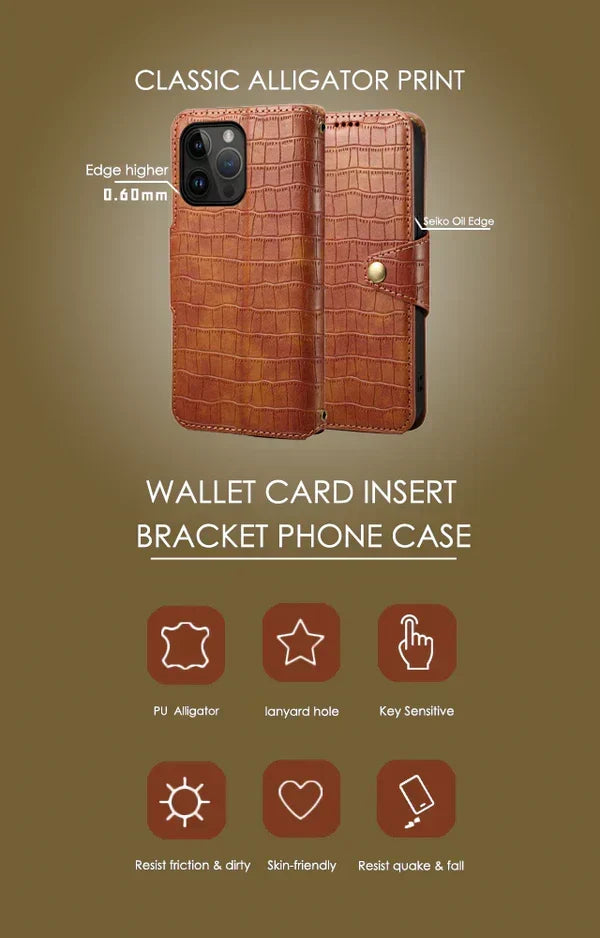 IPhone-hoesje met alligatorprint, portemonnee en riem