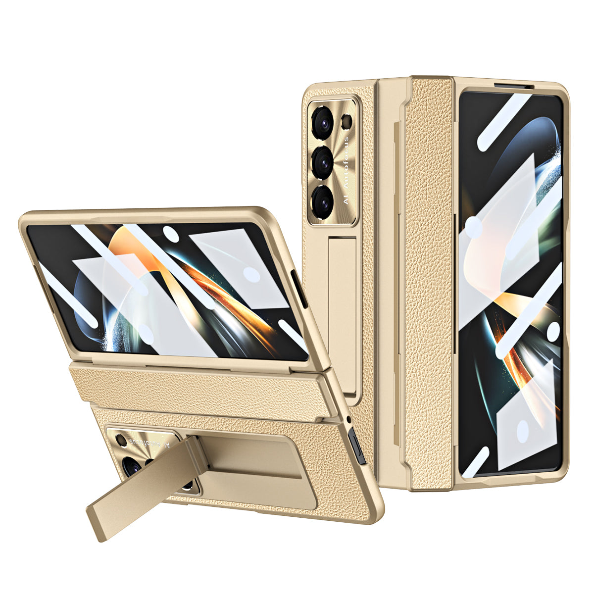 Luxury Leather Magnetic Bracket Shell Electroplated Phone Case For Galaxy Z Fold 8/7/6/5/4/3 With Back Screen Glass