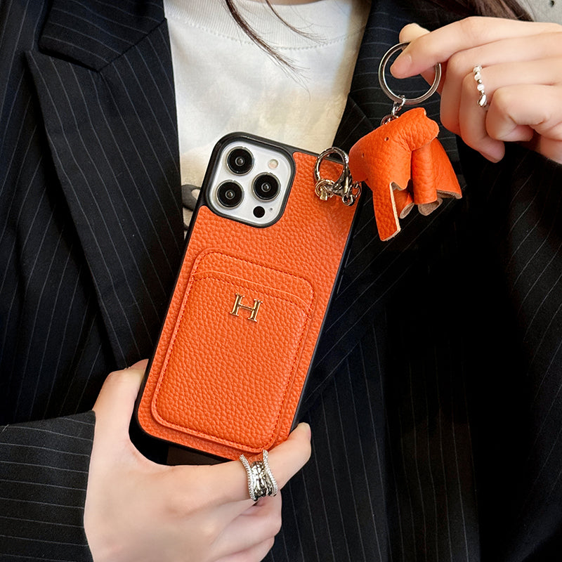 Funda para iPhone con colgante de cuero y tarjetero H
