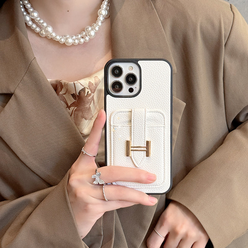 Funda de cuero para iPhone con tarjetero H