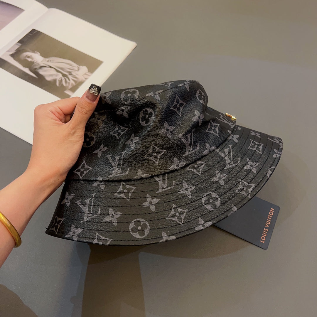 Luksus Monogram Skinn bøttehatt | Luksus designer 1v lue