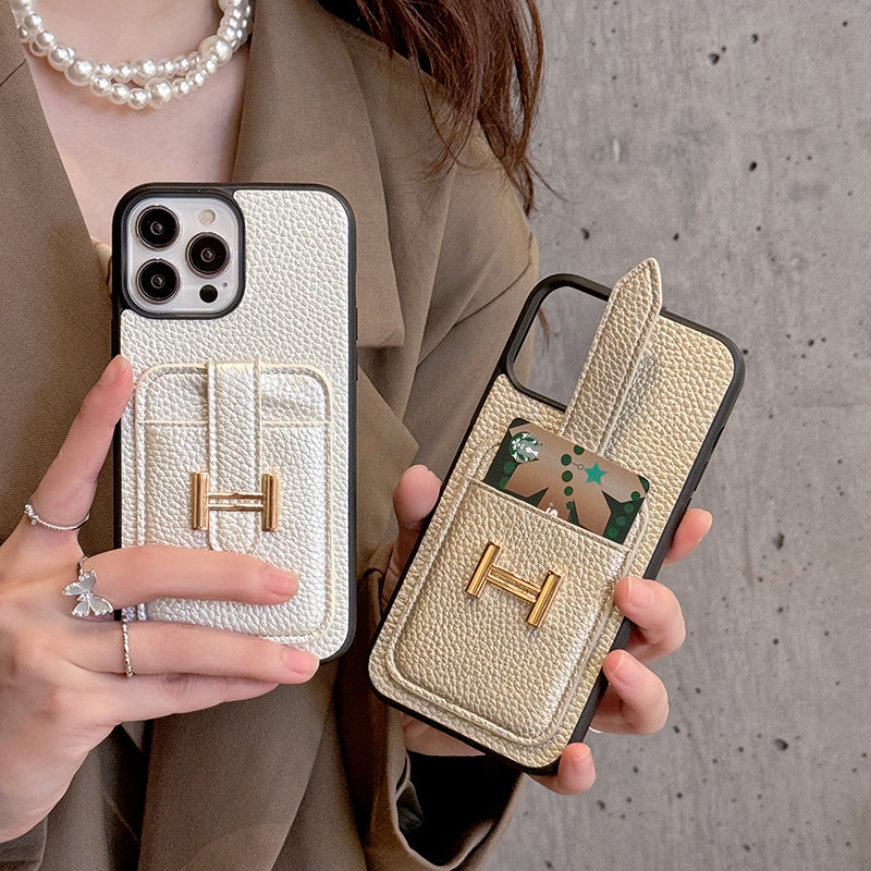 Funda de cuero para iPhone con tarjetero H