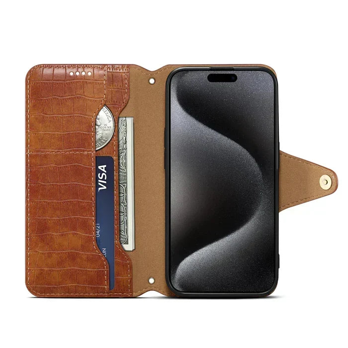 IPhone-hoesje met alligatorprint, portemonnee en riem