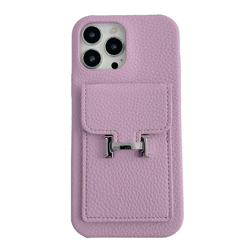 Funda de cuero para iPhone con tarjetero H