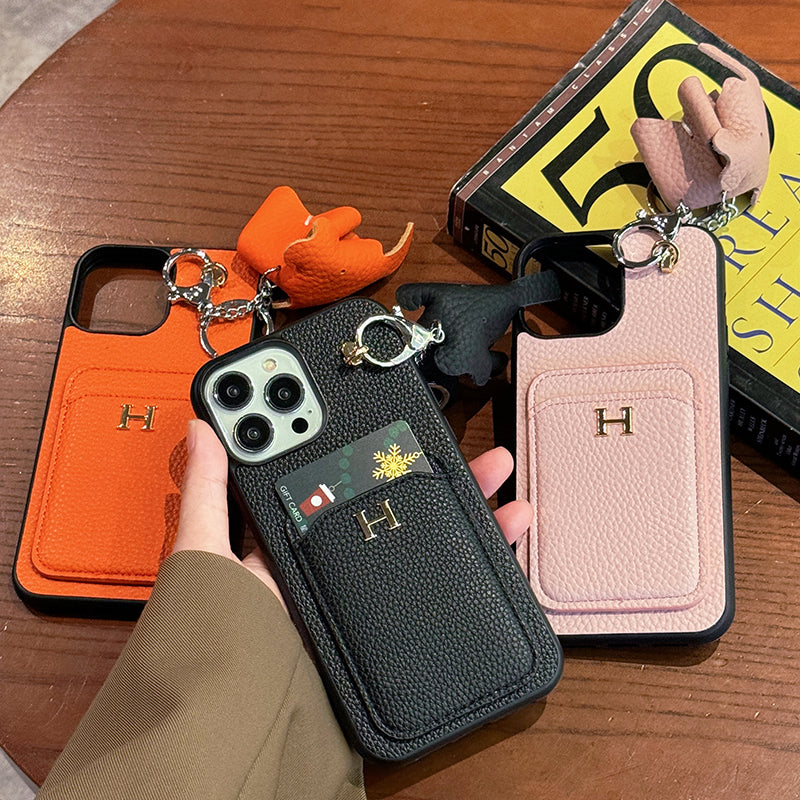 Funda para iPhone con colgante de cuero y tarjetero H