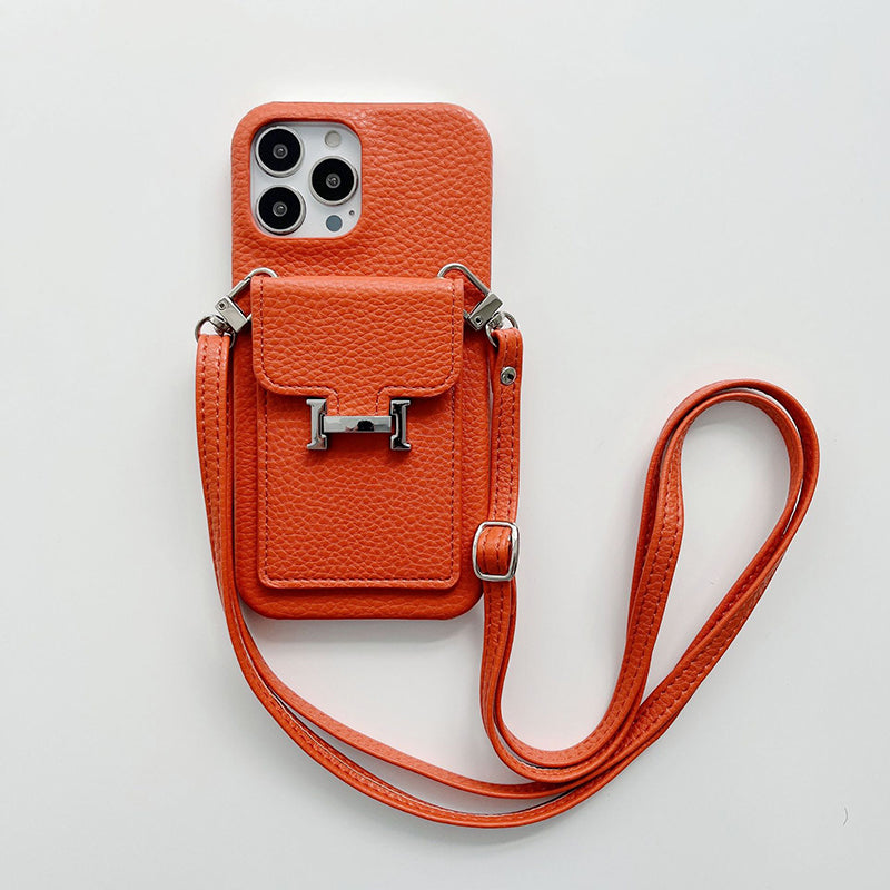 H-kaarthouder iPhone-hoesje met leren ketting
