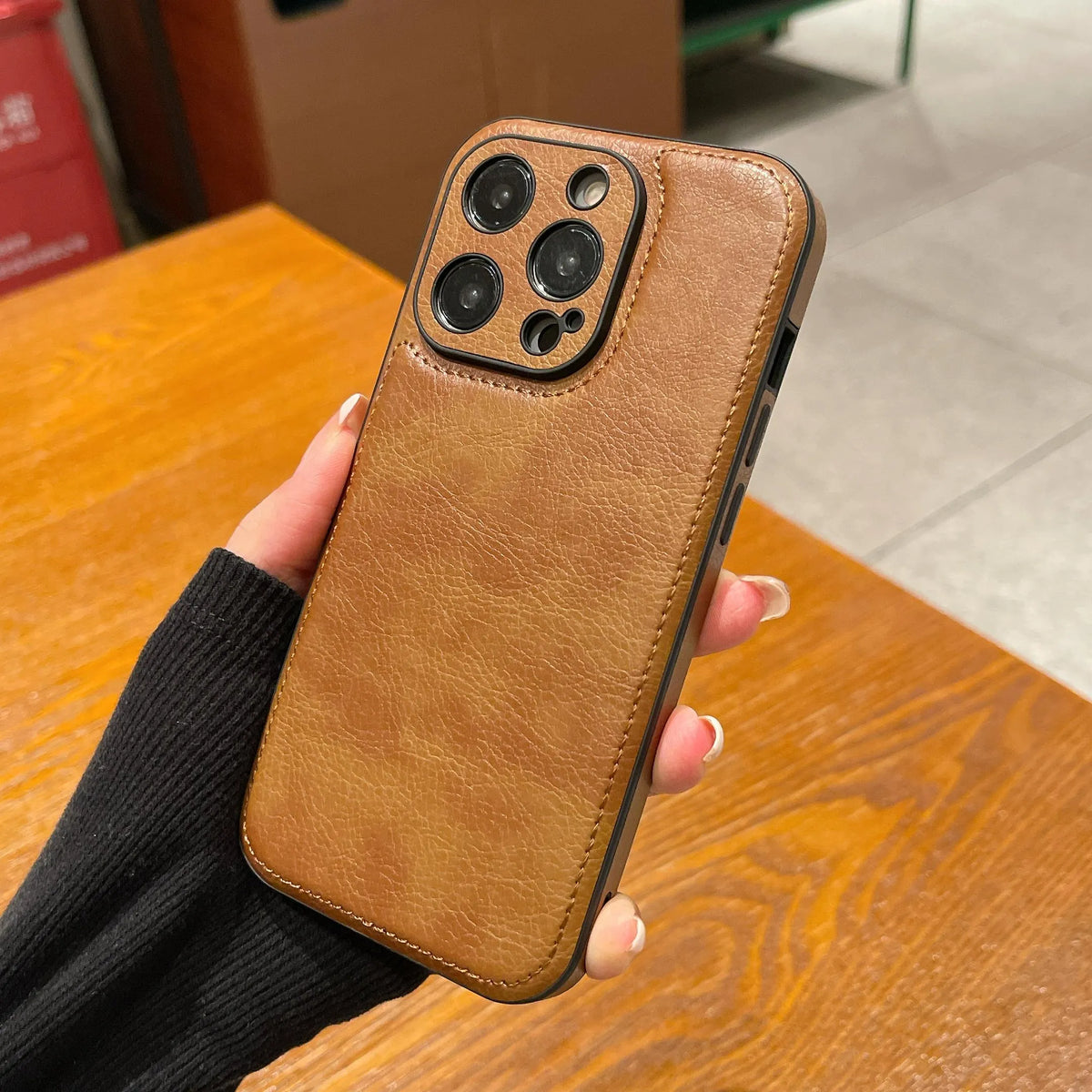Premium vintage leren iPhone-hoesje – zachte, schokbestendige beschermhoes
