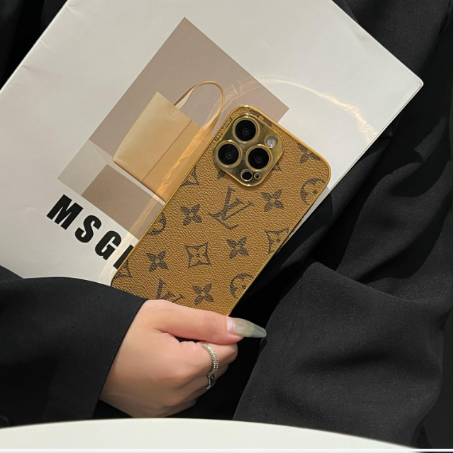 Luxe klassiek monogram iPhone-hoesje met gegalvaniseerde gouden randen