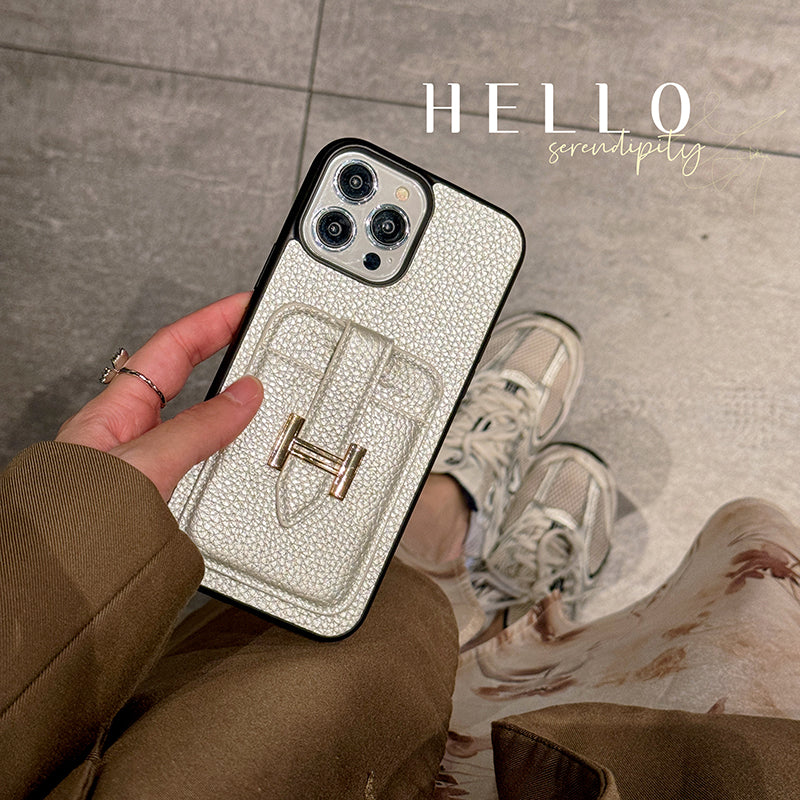 Funda de cuero para iPhone con tarjetero H