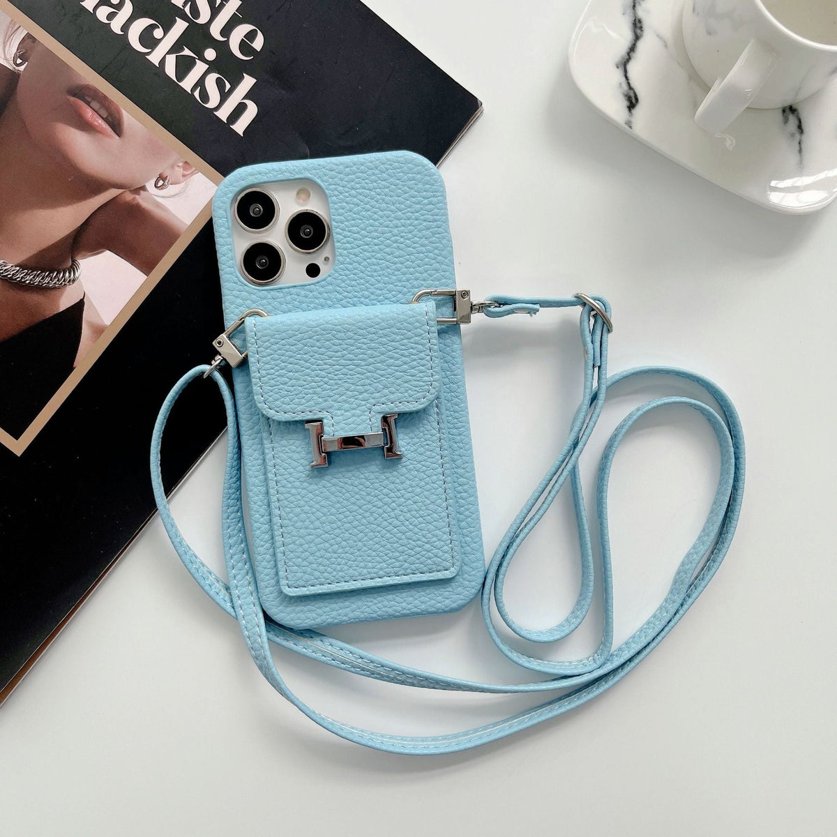 H-kaarthouder iPhone-hoesje met leren ketting