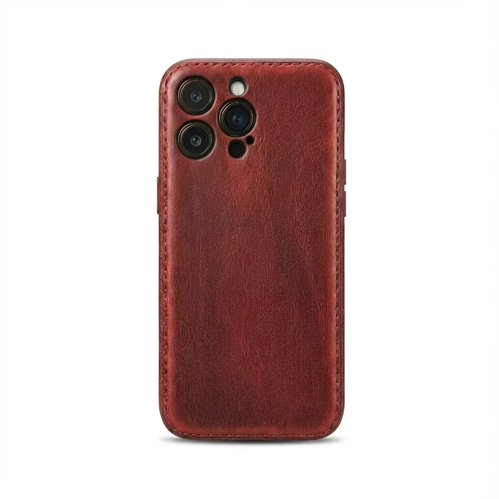 Handgemaakte plantaardig gelooide leren iPhone-hoes – Vintage Patina-editie
