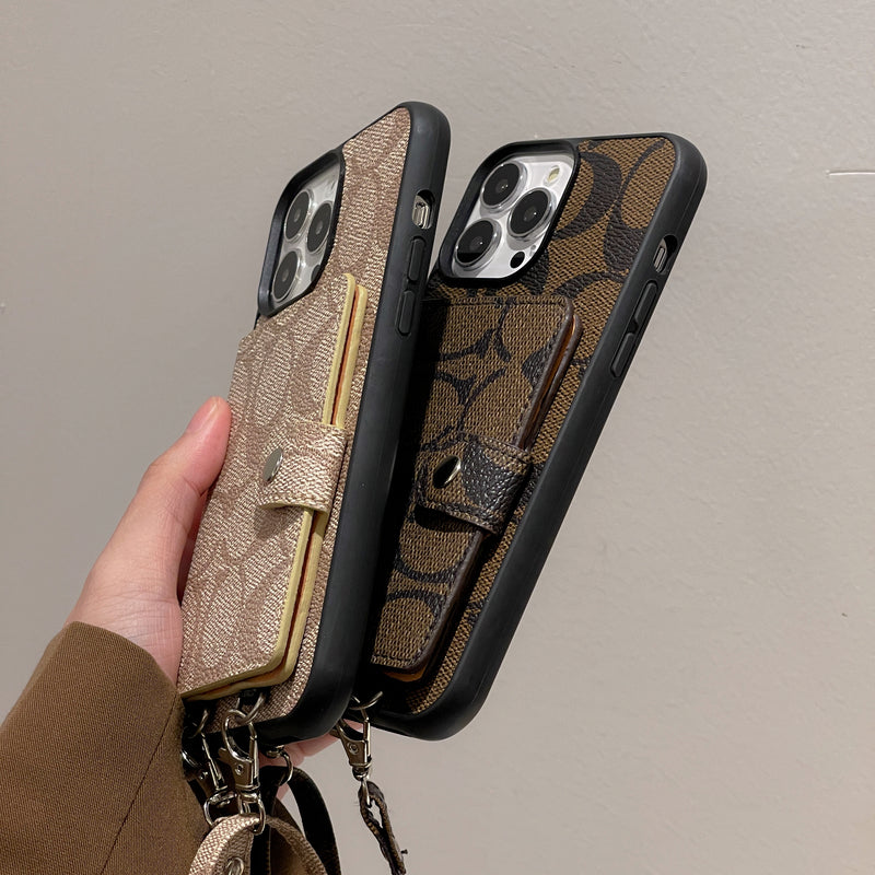Klassiek iPhone-hoesje met portemonnee en riem bruin -SZK240402