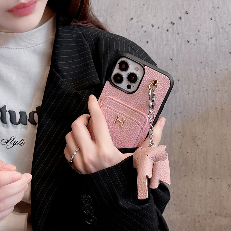 Funda para iPhone con colgante de cuero y tarjetero H