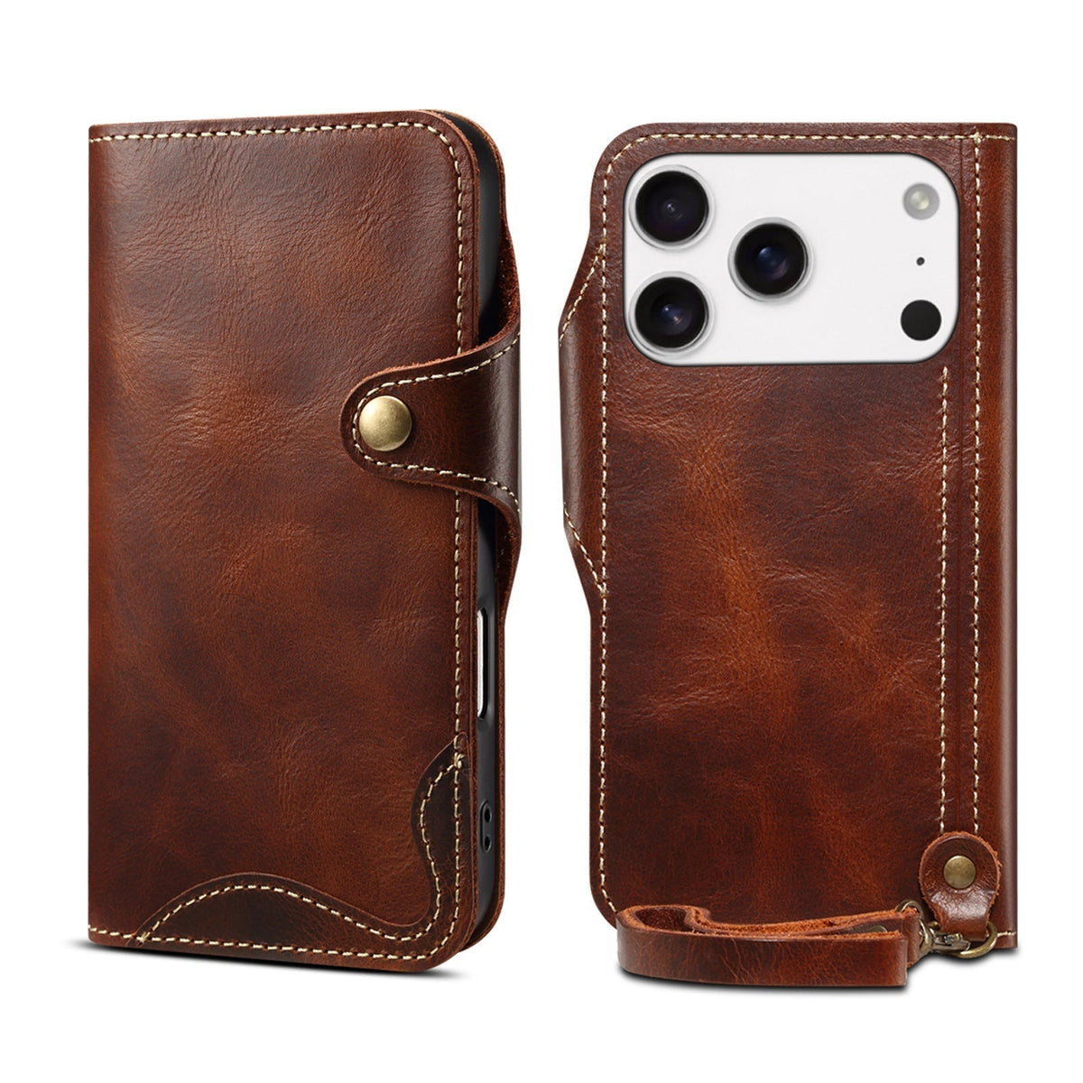 Echt lederen flip-hoesje voor iPhone