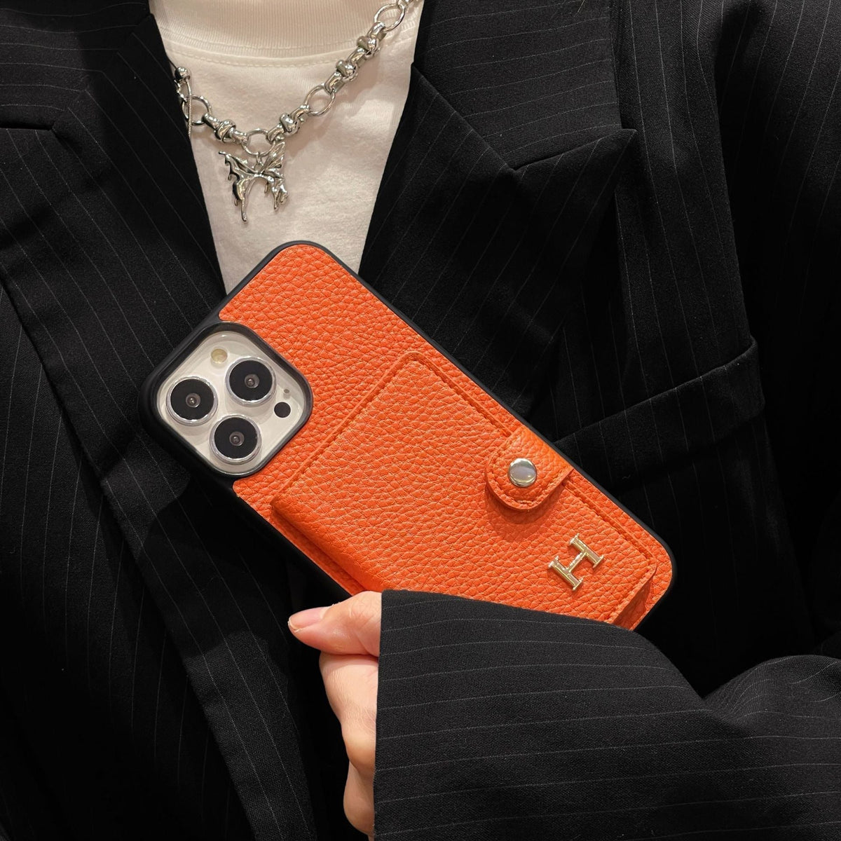 Funda para iPhone con tarjetero de cuero H