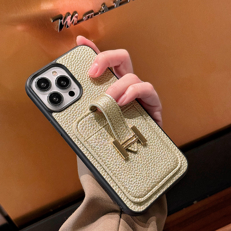 Funda de cuero para iPhone con tarjetero H