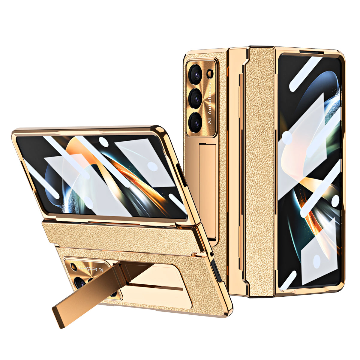 Luxury Leather Magnetic Bracket Shell Electroplated Phone Case For Galaxy Z Fold 8/7/6/5/4/3 With Back Screen Glass
