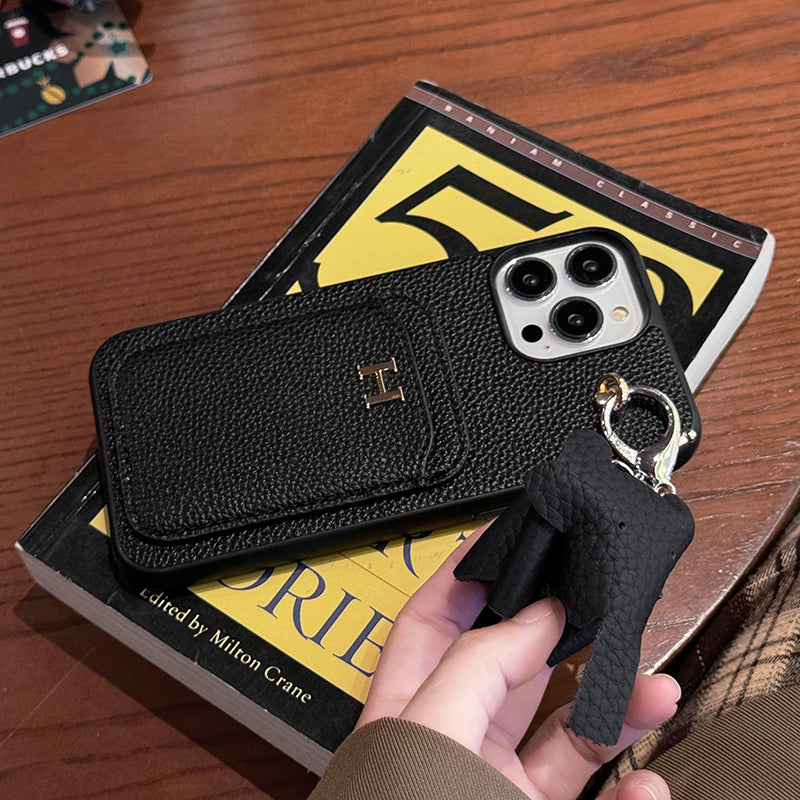 Funda para iPhone con colgante de cuero y tarjetero H