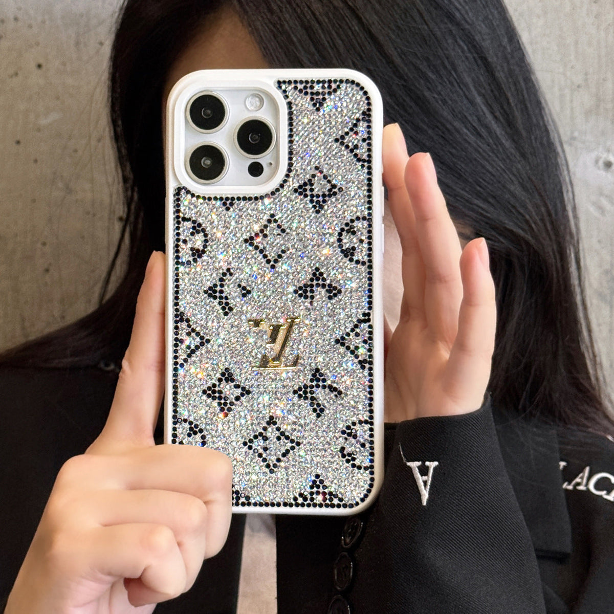 Luxe glitter holografisch Y-S-L-geïnspireerd iPhone-hoesje – Diamond Shine-editie