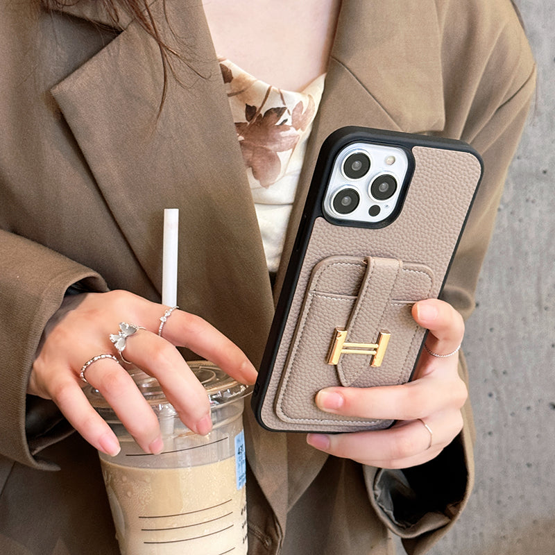 Funda de cuero para iPhone con tarjetero H