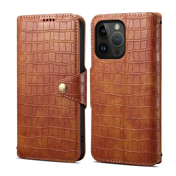 IPhone-hoesje met alligatorprint, portemonnee en riem