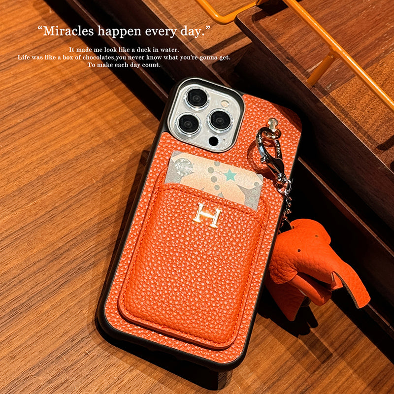 Funda para iPhone con colgante de cuero y tarjetero H