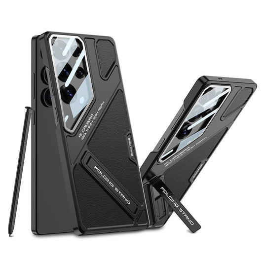 Full Lens Protection Leather Phone Case With Holder For Galaxy S26 S25 S24 S23 Ultra