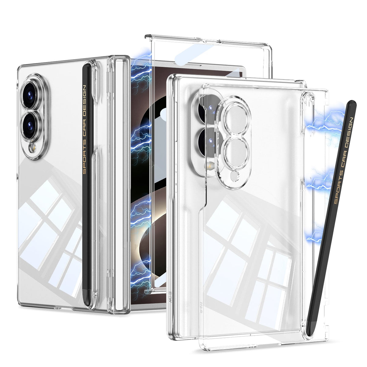 Funda protectora para teléfono con bisagra magnética, ranura para bolígrafo, lápiz óptico y película de vidrio para pantalla para Galaxy Z Fold 8/7/6/5