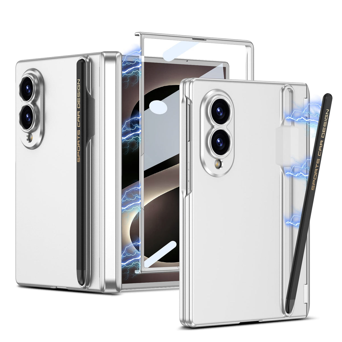 Funda protectora para teléfono con bisagra magnética, ranura para bolígrafo, lápiz óptico y película de vidrio para pantalla para Galaxy Z Fold 8/7/6/5