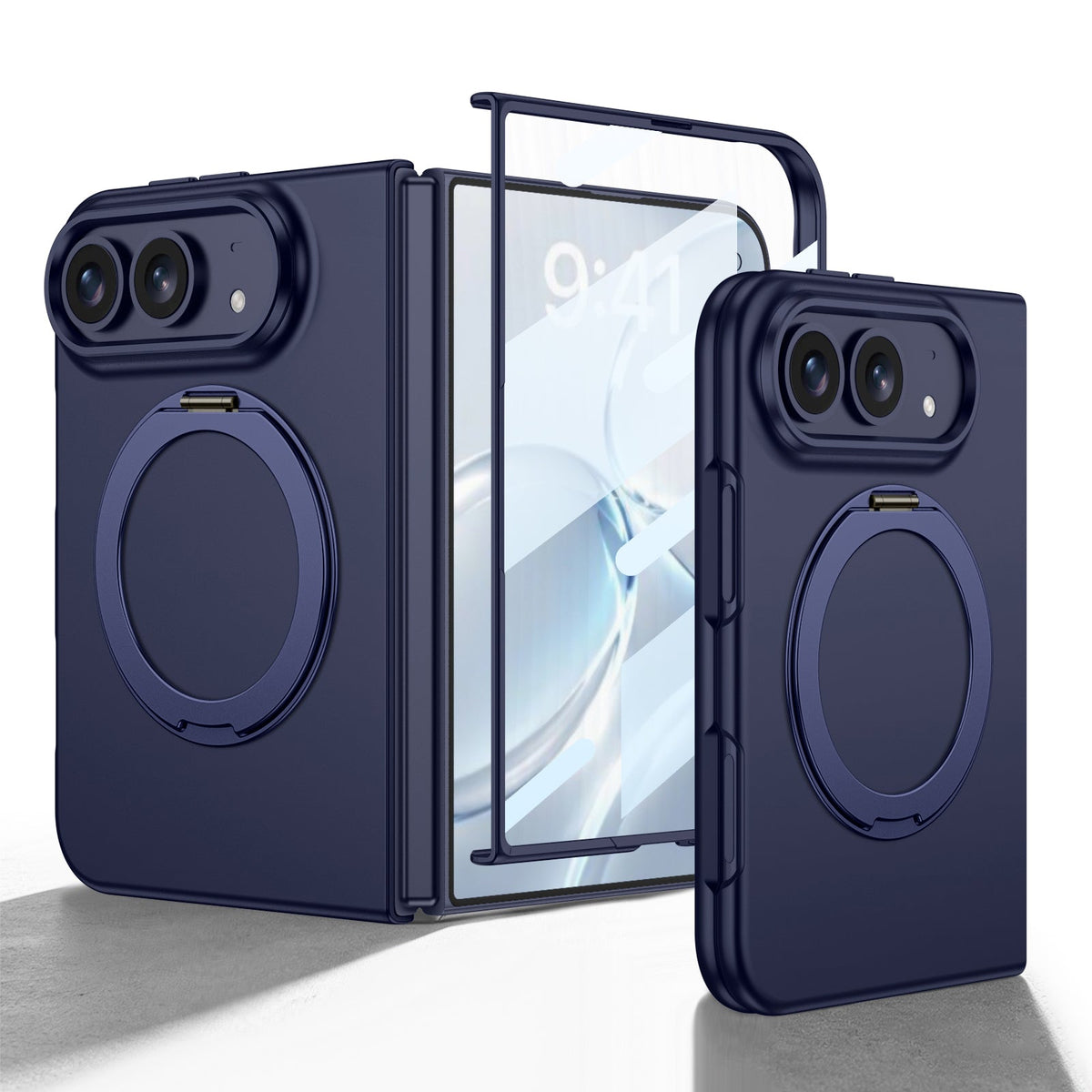 iPhone Ultra | Slank telefoonhoesje met volledige dekking Ingebouwde film van gehard glas en 360° draaibare magnetische ringstandaard