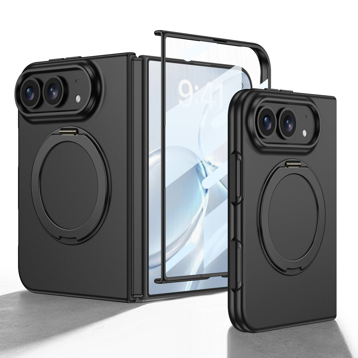 iPhone Ultra | Slank telefoonhoesje met volledige dekking Ingebouwde film van gehard glas en 360° draaibare magnetische ringstandaard