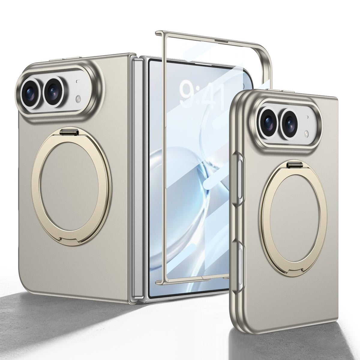 iPhone Ultra | Slank telefoonhoesje met volledige dekking Ingebouwde film van gehard glas en 360° draaibare magnetische ringstandaard