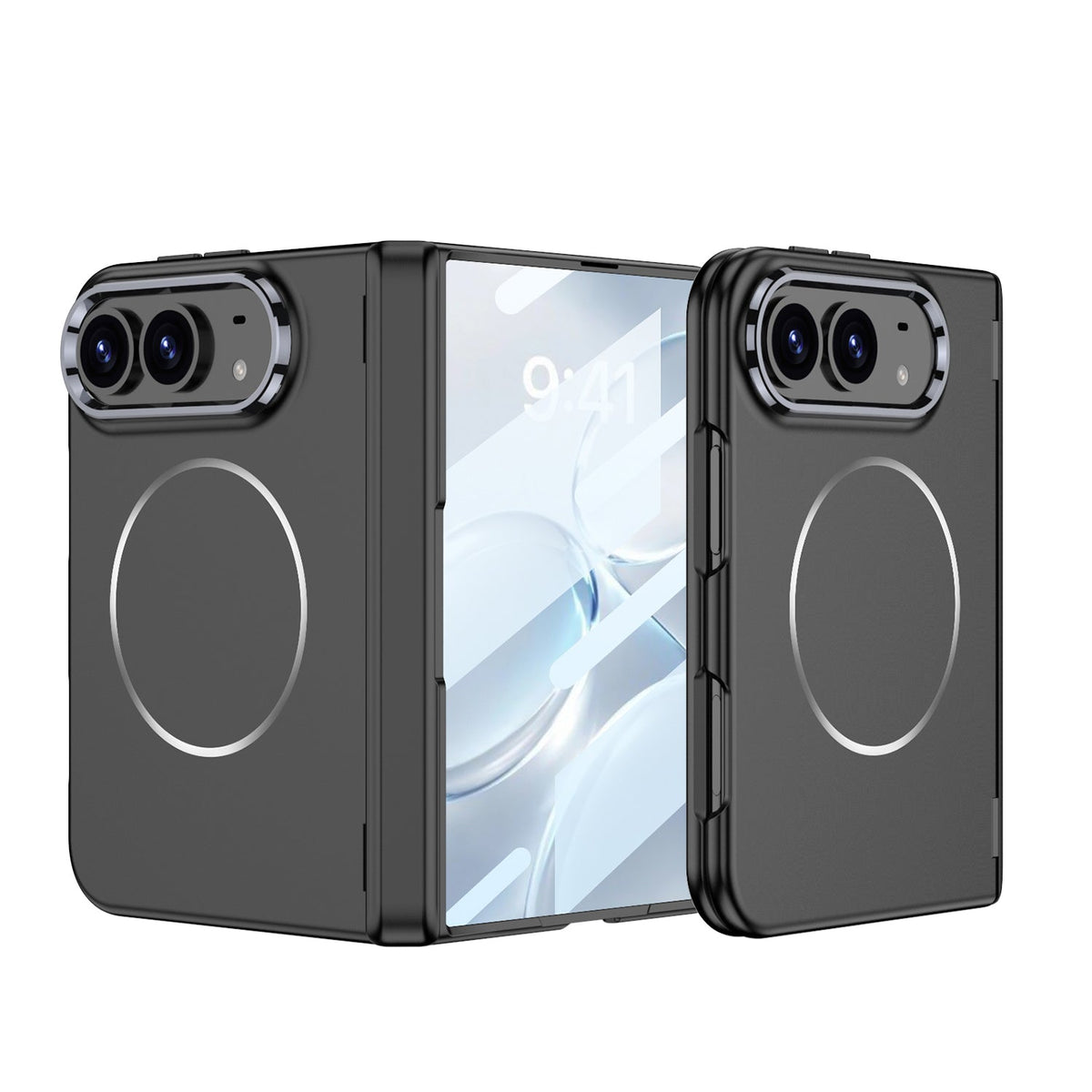 iPhone Ultra - 磁気ヒンジ保護ファッションカバー内蔵強化ガラスフィルム & 磁気リング