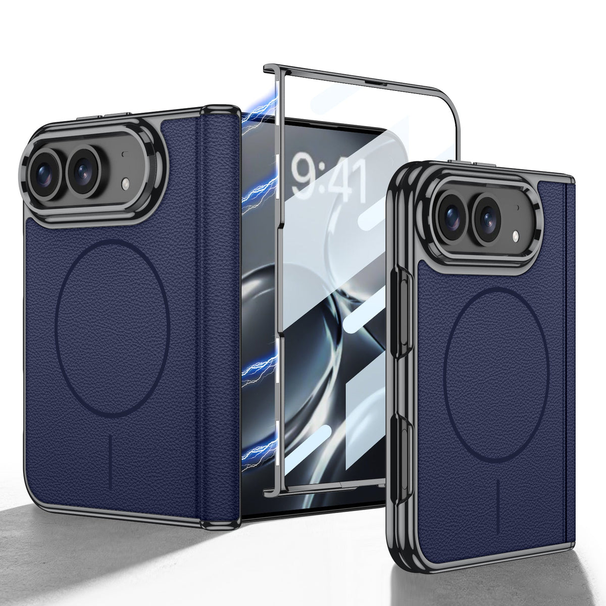 iPhone Ultra - Leren cover met gouden coating, ingebouwd scherm van gehard glas en magnetische spoel