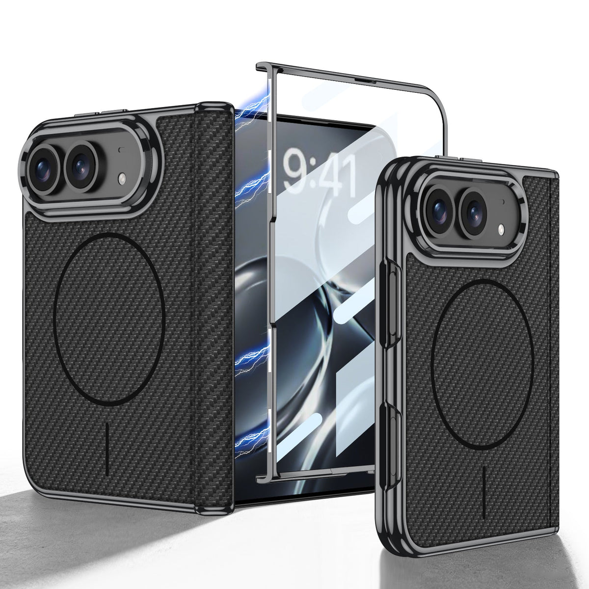 iPhone Ultra - Leren cover met gouden coating, ingebouwd scherm van gehard glas en magnetische spoel