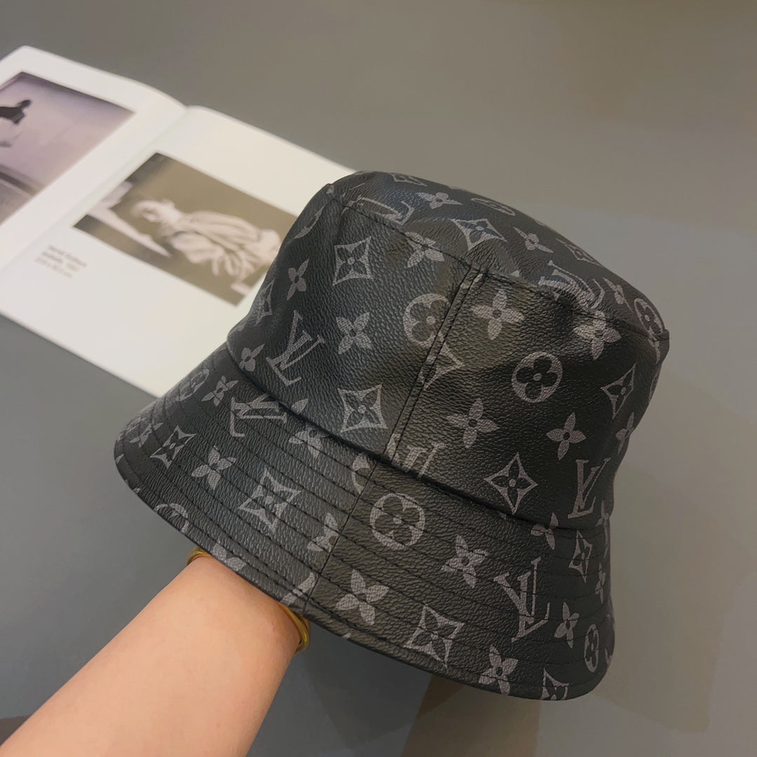 Luksus Monogram Skinn bøttehatt | Luksus designer 1v lue