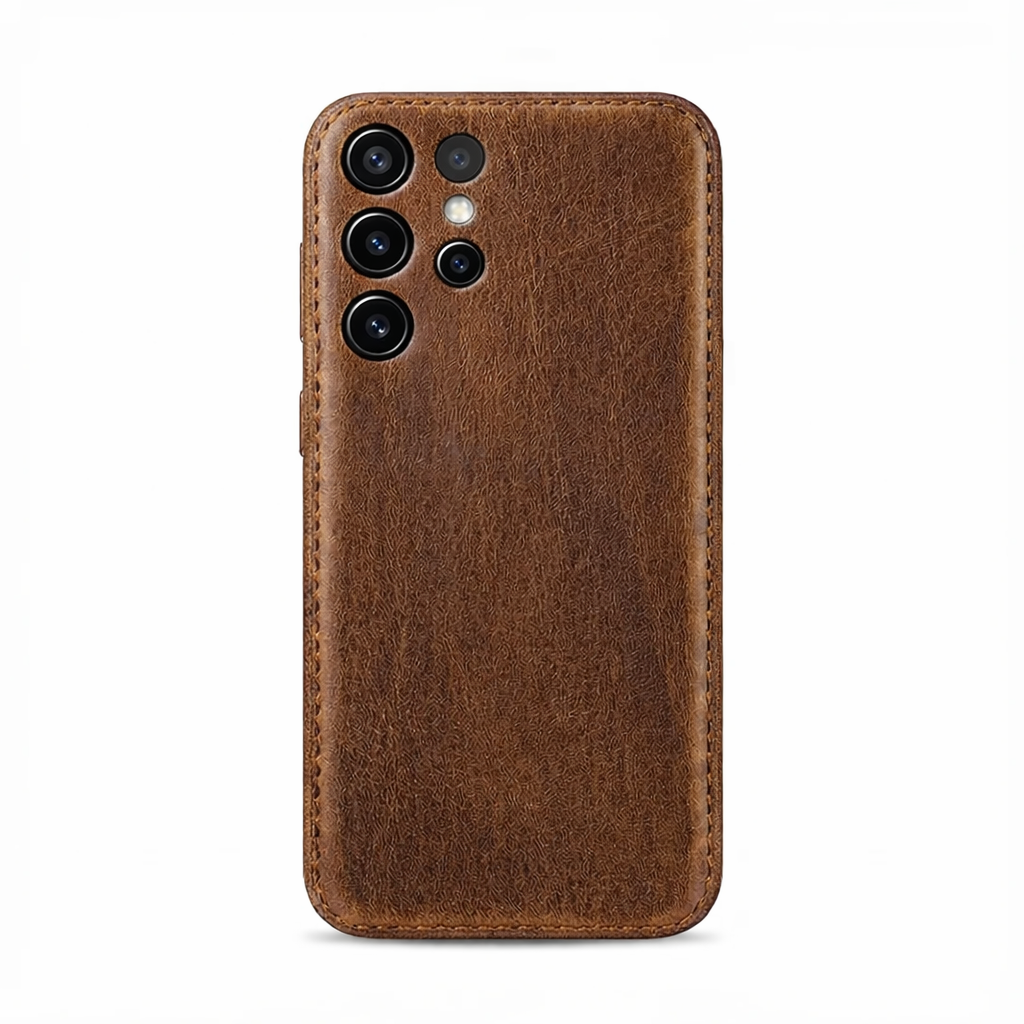 Handgemaakte, plantaardig gelooide lederen Samsung-hoesje – Vintage Patina-editie