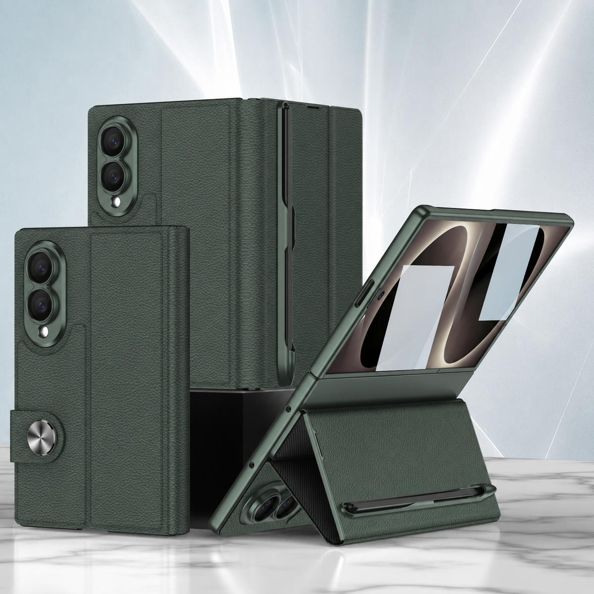 Capa luxuosa de couro para telefone com protetor de tela, slot para caneta e caneta para Galaxy Z Fold8/7/6 Wide Ultra
