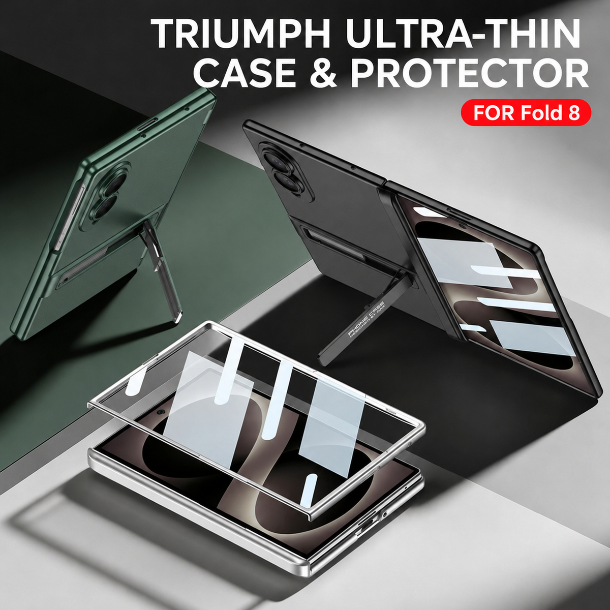 Funda de teléfono con bisagra magnética y soporte de estilo empresarial con película de pantalla trasera para Galaxy Z Fold 7/8 ultraancho