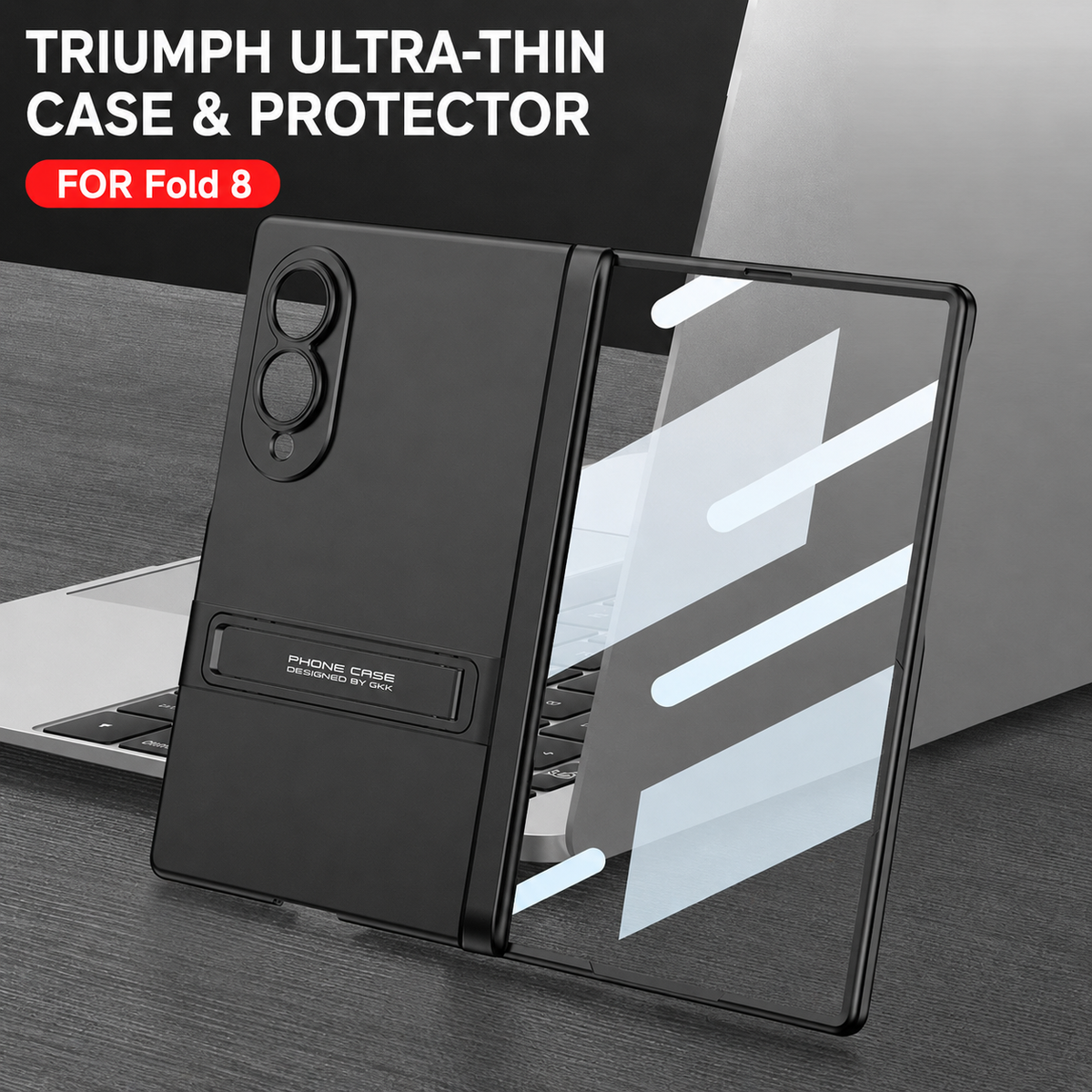 Funda de teléfono con bisagra magnética y soporte de estilo empresarial con película de pantalla trasera para Galaxy Z Fold 7/8 ultraancho